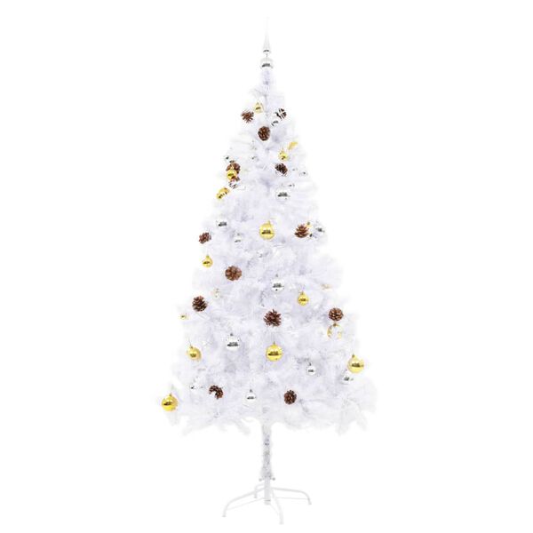 vidaXL Arbre de No&euml;l artificiel pr&eacute;-&eacute;clair&eacute; avec boules blanc 180 cm