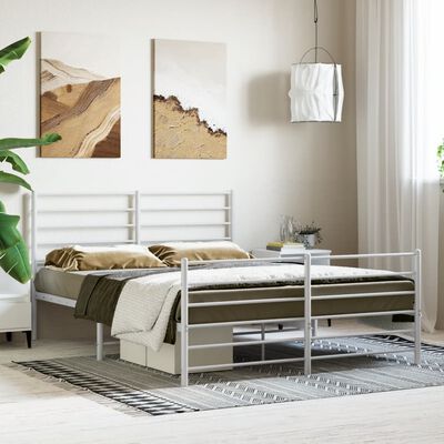 vidaXL Cadre de lit métal sans matelas et pied de lit blanc 150x200 cm