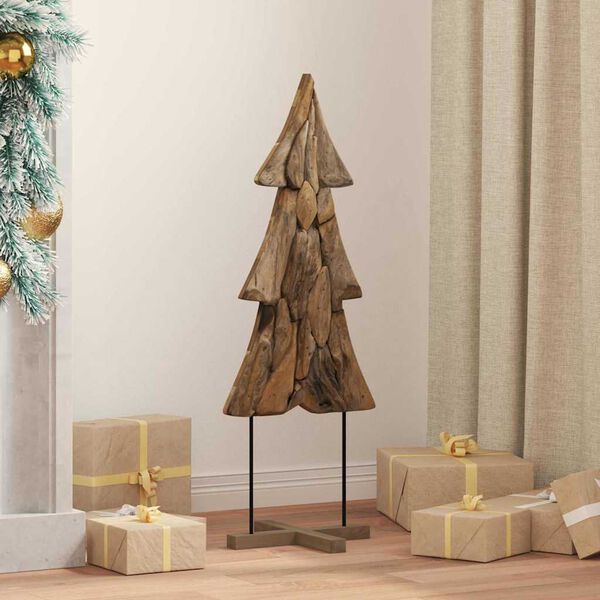 vidaXL Sapin de No&euml;l avec support Marron 90 cm Bois de teck solide