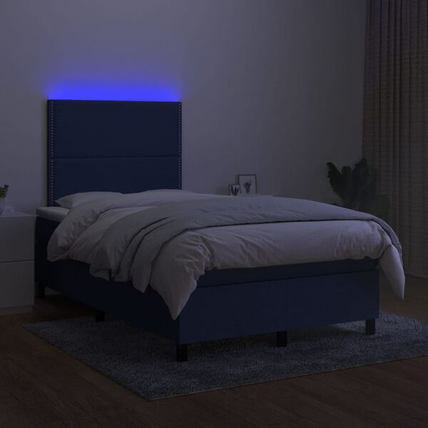 vidaXL Sommier &agrave; lattes de lit et matelas et LED Bleu 120x200 cm Tissu