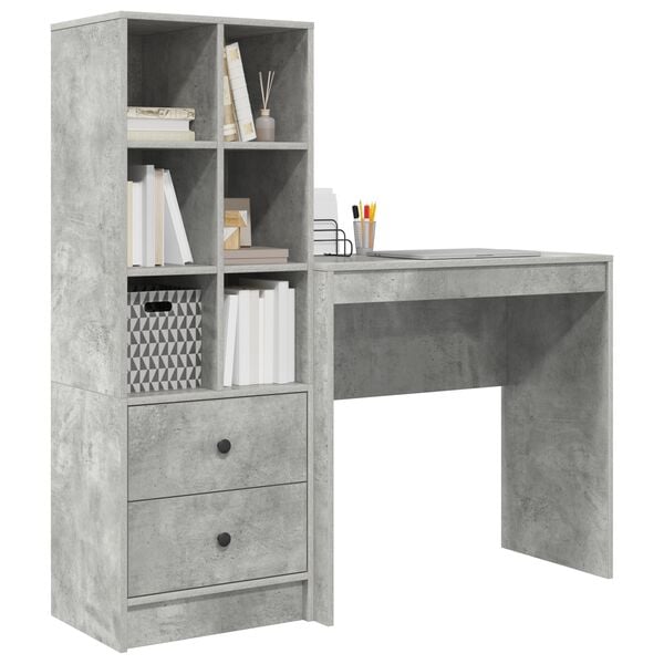vidaXL Bureau avec tiroir 2 pcs Gris b&eacute;ton