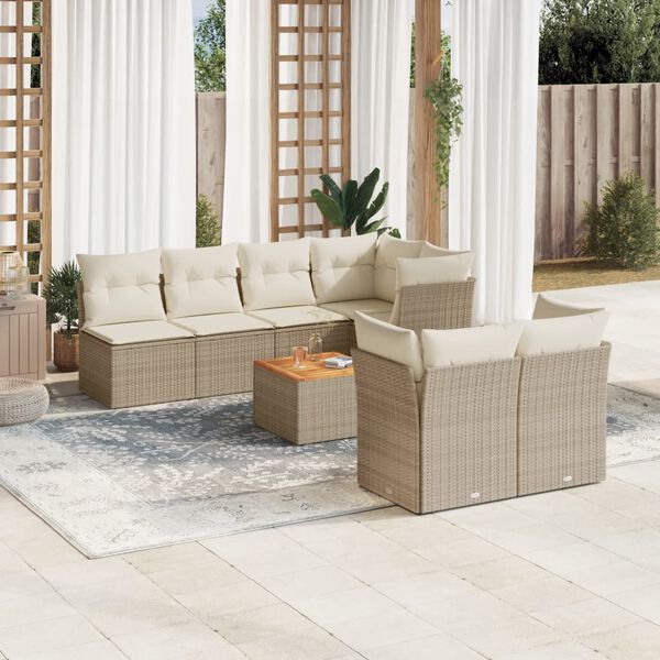 vidaXL Salon de jardin avec coussins 8 pcs beige r&eacute;sine tress&eacute;e