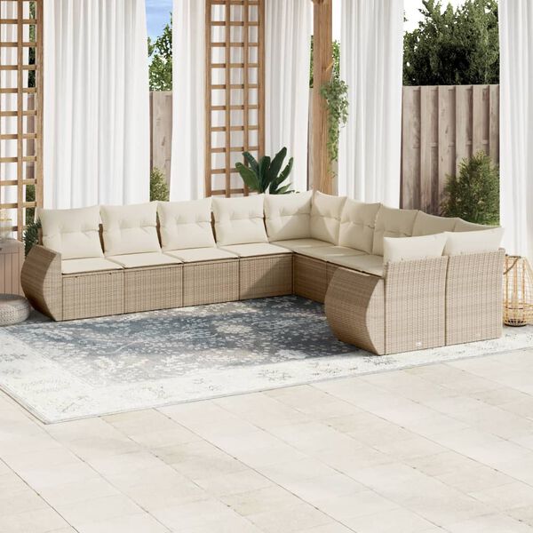 vidaXL Salon de jardin avec coussins 10 pcs beige r&eacute;sine tress&eacute;e