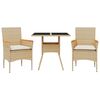 vidaXL Ensemble &agrave; manger de jardin et coussins 3 pcs beige rotin verre