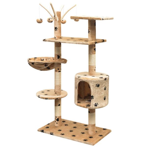 vidaXL Arbre à chat et griffoir Sisal 125 cm Empreintes de pattes Beige