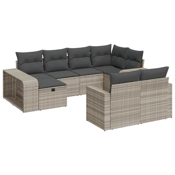 vidaXL Salon de jardin avec coussins 10 pcs gris clair r&eacute;sine tress&eacute;e