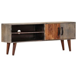 vidaXL Meuble TV Gris 130x30x46 cm Bois massif de manguier brut