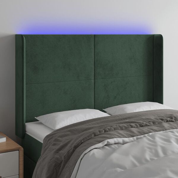 vidaXL T&ecirc;te de lit &agrave; LED Vert fonc&eacute; 147x16x118/128 cm Velours