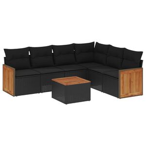 vidaXL Salon de jardin 7 pcs avec coussins noir r&eacute;sine tress&eacute;e