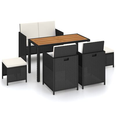 vidaXL Mobilier d'extérieur 6 pcs Résine tressée et bois d'acacia Noir