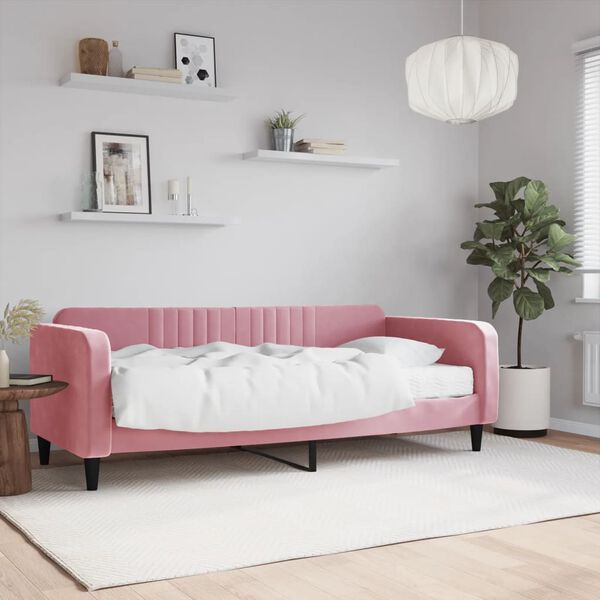 vidaXL Lit de jour avec matelas rose 90x200 cm velours