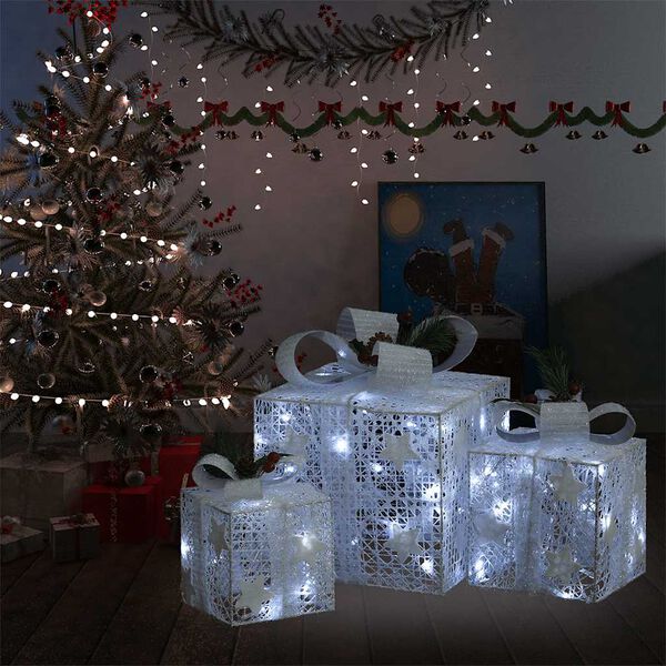 vidaXL Bo&icirc;tes-cadeaux de No&euml;l d&eacute;coratives 3 pcs Ext&eacute;rieur Int&eacute;rieur