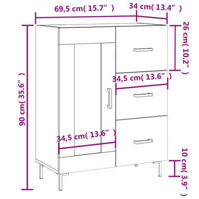 vidaXL Buffet gris béton 69,5x34x90 cm bois d'ingénierie