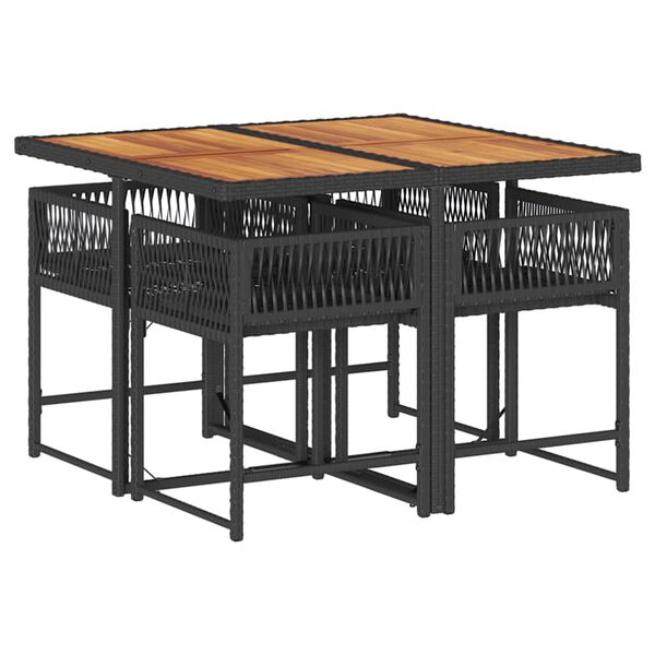 vidaXL Ensemble &agrave; manger de jardin coussins 5pcs Noir R&eacute;sine tress&eacute;e