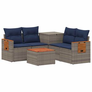 vidaXL Ensemble de Canap&eacute;s 6 pc Gris et bleu marine 55 x 55 x 37 cm