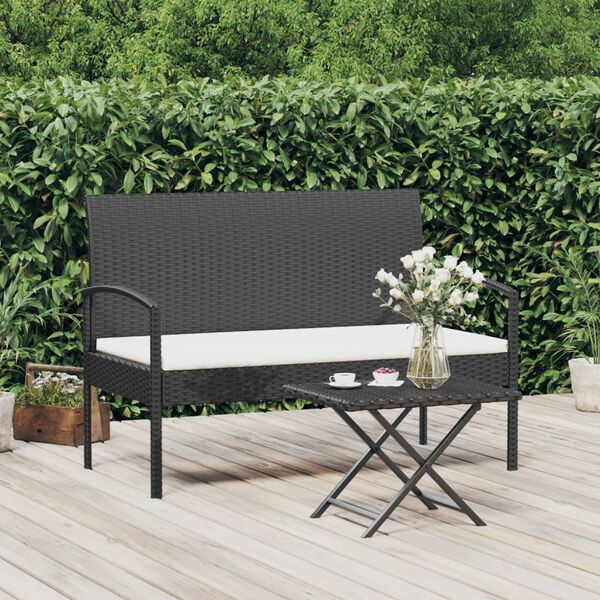 vidaXL Banc de jardin avec coussin noir 105 cm r&eacute;sine tress&eacute;e