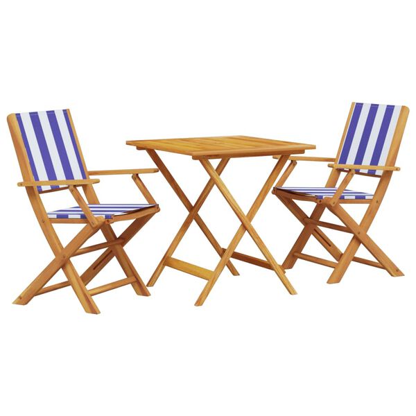 vidaXL Ensemble de bistro 3 pcs bleu et blanc tissu et bois massif