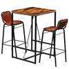 vidaXL Ensemble de bar 3 pcs Bois massif recycl&eacute; et cuir de ch&egrave;vre