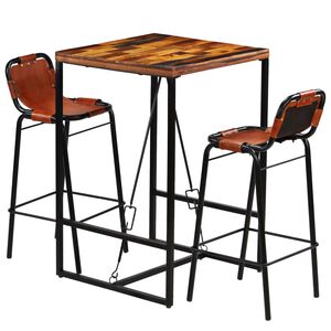 vidaXL Ensemble de bar 3 pcs Bois massif recycl&eacute; et cuir de ch&egrave;vre
