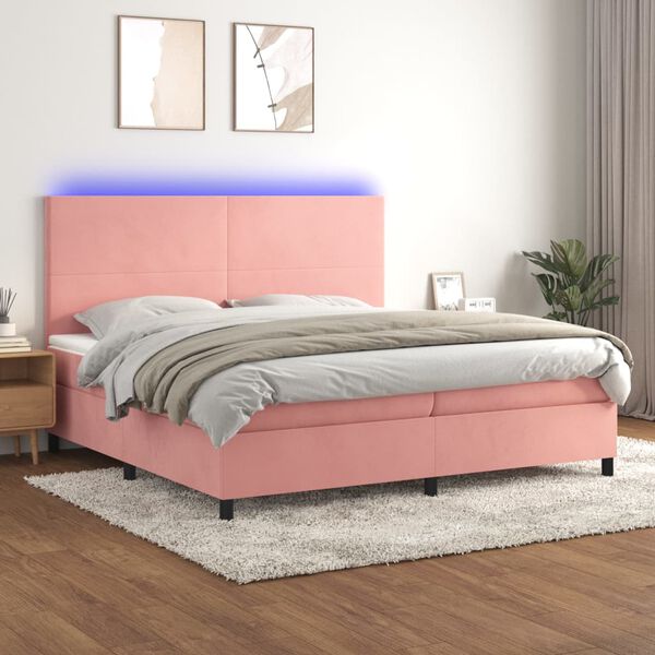 vidaXL Sommier &agrave; lattes de lit et matelas LED Rose 200x200 cm Velours