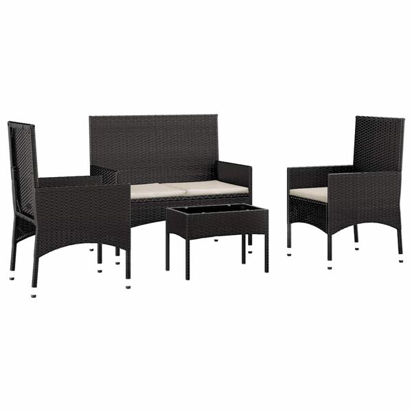vidaXL Salon de jardin 4 pcs avec coussins Noir R&eacute;sine tress&eacute;e