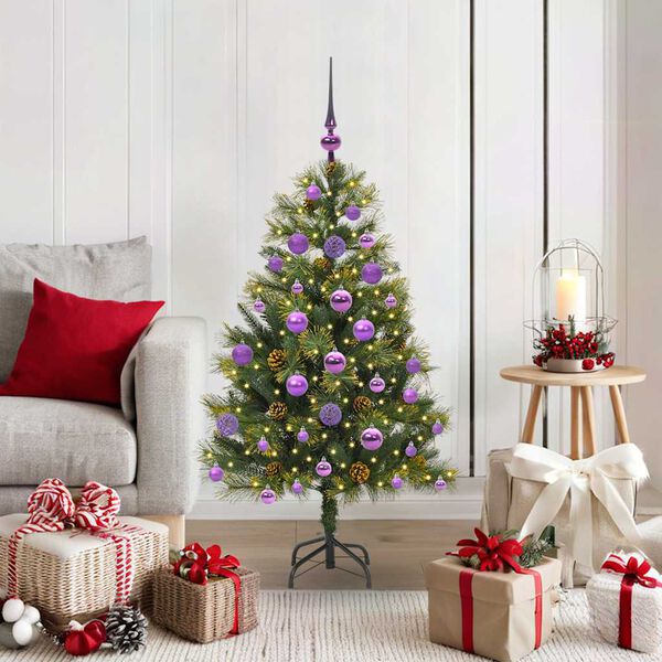 vidaXL Sapin de No&euml;l artificiel avec branches pliables et c&ocirc;nes 120 cm