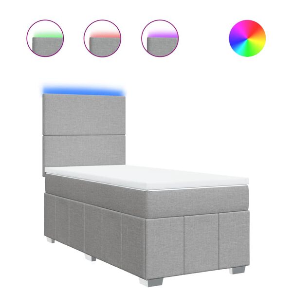 vidaXL Sommier &agrave; lattes de lit avec matelas Gris clair 90x200 cm Tissu