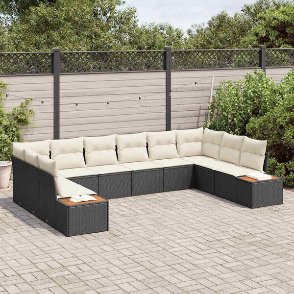 vidaXL Ensemble de canap&eacute; de jardin 10 pcs Noir et cr&egrave;me Poly rotin