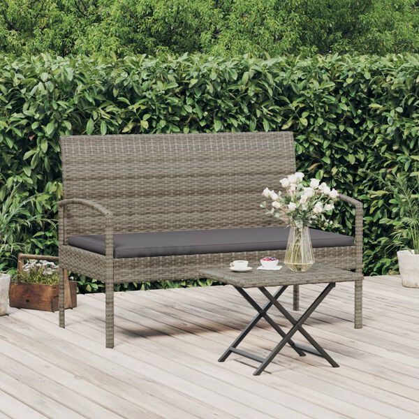 vidaXL Banc de jardin avec coussin gris 105 cm r&eacute;sine tress&eacute;e