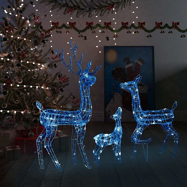 vidaXL Famille de rennes de d&eacute;coration Acrylique 300 LED bleu