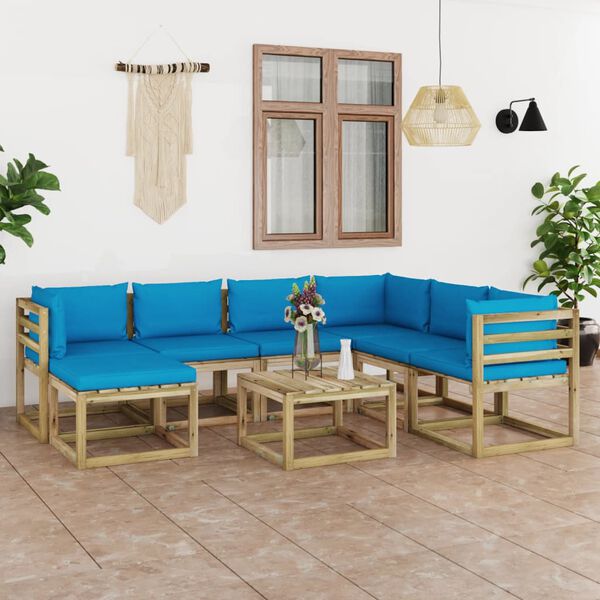 vidaXL Salon de jardin 8 pcs avec coussins bois de pin impr&eacute;gn&eacute;