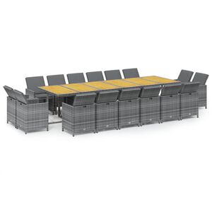 vidaXL Ensemble &agrave; manger de jardin coussins 17 pcs R&eacute;sine tress&eacute;e Gris