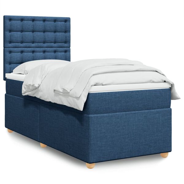 vidaXL Sommier &agrave; lattes de lit avec matelas Bleu 100x200 cm Tissu