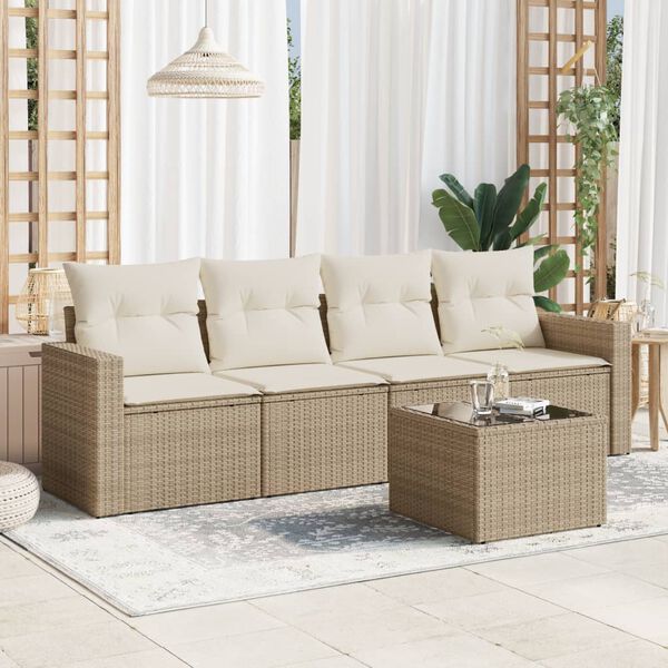 vidaXL Salon de jardin avec coussins 5 pcs beige r&eacute;sine tress&eacute;e