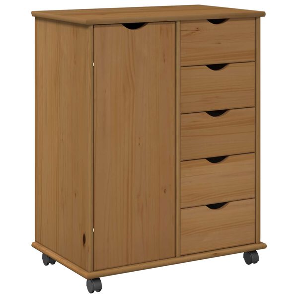 vidaXL Cabinet roulant avec roue Marron miel 63,5 x 39 x 79 cm