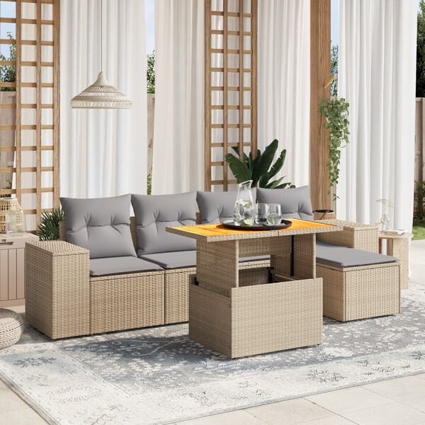 vidaXL Salon de jardin avec coussins 6 pcs beige r&eacute;sine tress&eacute;e