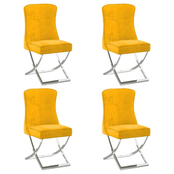 vidaXL Chaises &agrave; manger lot de 4 Jaune moutarde Velours