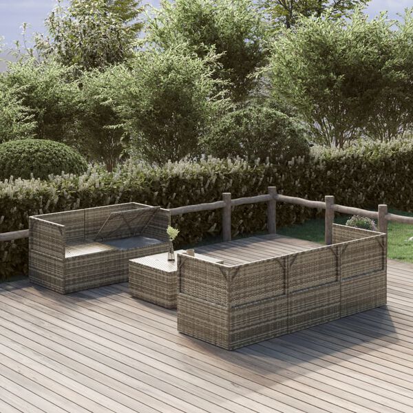 vidaXL Salon de jardin 6 pcs avec coussins Gris R&eacute;sine tress&eacute;e