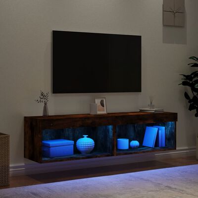 vidaXL Meubles TV avec lumières LED 2 pcs chêne fumé 60x30x30 cm