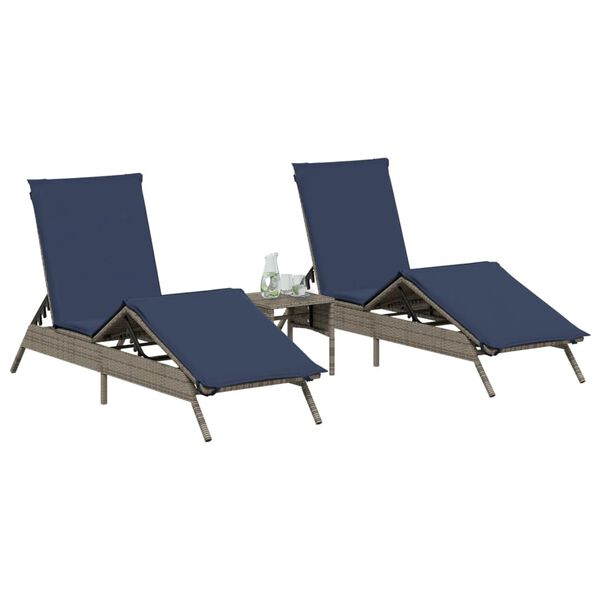 vidaXL Chaises longues lot de 2 avec table gris résine tressée