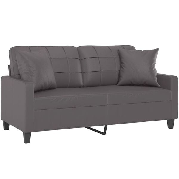 vidaXL Canap&eacute; 2 places avec oreillers d&eacute;coratifs gris 140cm similicuir