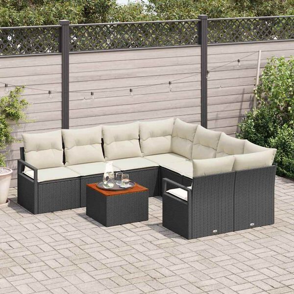 vidaXL Ensemble de canapé de jardin avec coussin 9 pcs Noir polyrotin