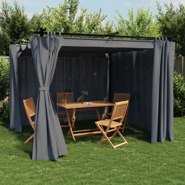 vidaXL Tonnelle avec rideaux anthracite 3x3 m acier