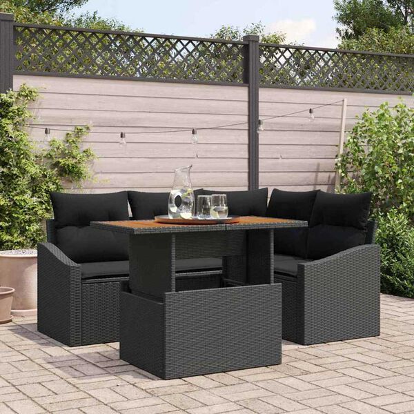 vidaXL Ensemble de canap&eacute; de jardin 5 pcs Noir Poly rotin