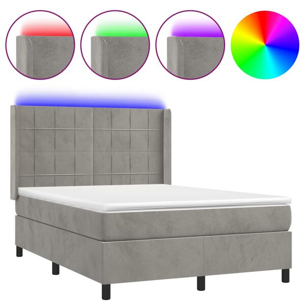 vidaXL Sommier &agrave; lattes de lit matelas et LED Gris clair 140x200 cm