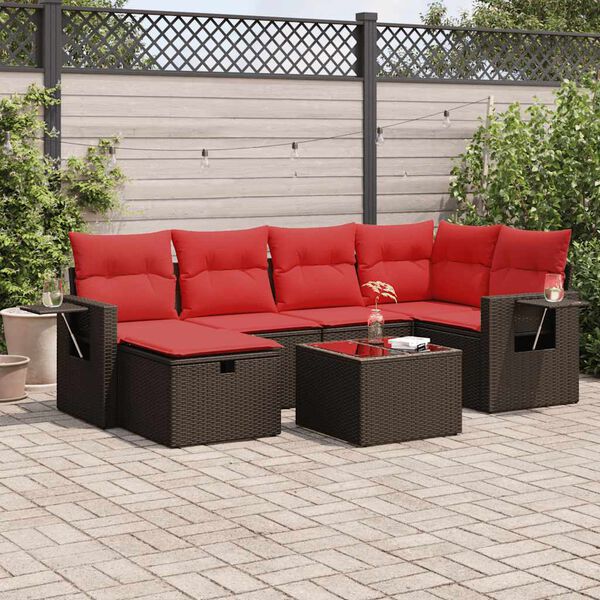 vidaXL Salon de jardin avec coussins 7 pcs marron r&eacute;sine tress&eacute;e