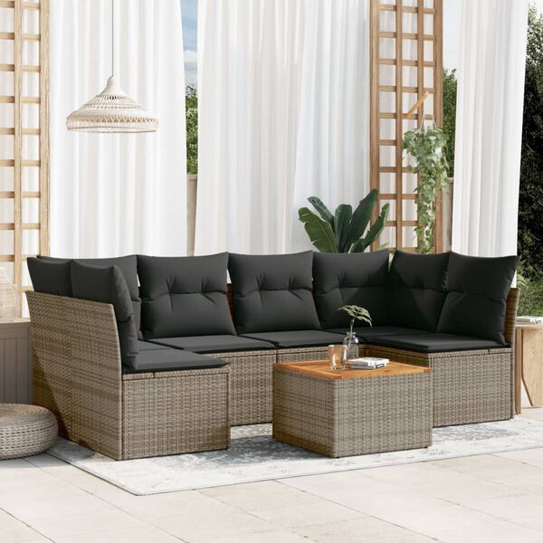 vidaXL Salon de jardin avec coussins 7 pcs gris r&eacute;sine tress&eacute;e