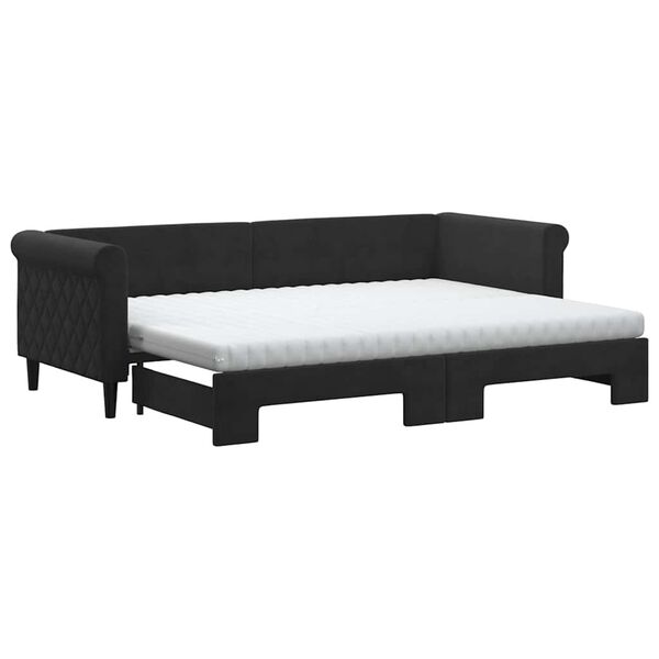 vidaXL Lit de jour avec lit gigogne et matelas noir 80x200 cm velours