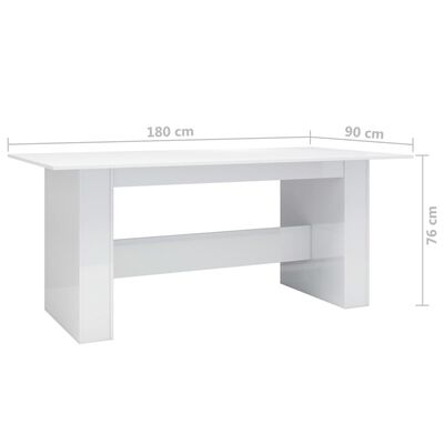 vidaXL Table de salle à manger Blanc brillant 180x90x76 cm Aggloméré