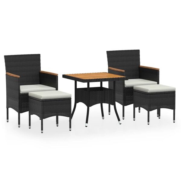 vidaXL Ensemble à manger de jardin 5 pcs Résine tressée et acacia Noir